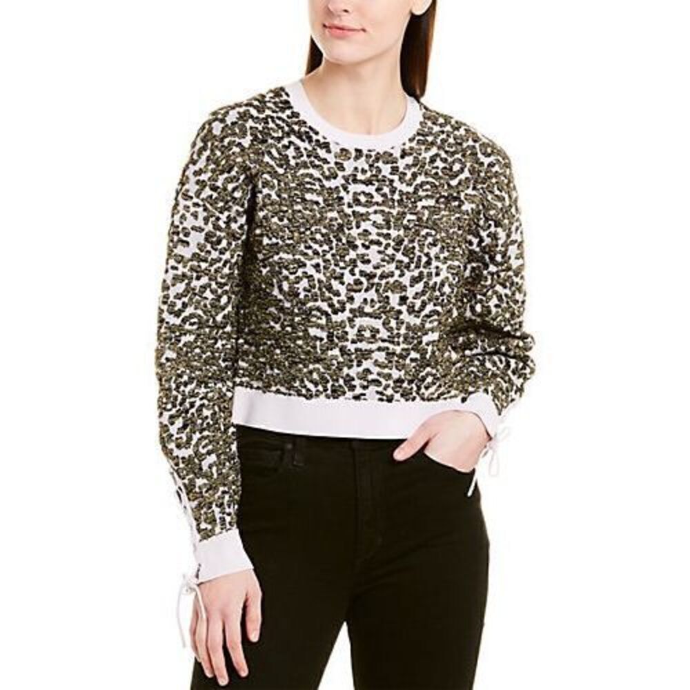 Jonathan Simkhai Animal Print Jacquard Cropped Sweater Lace L NWT
